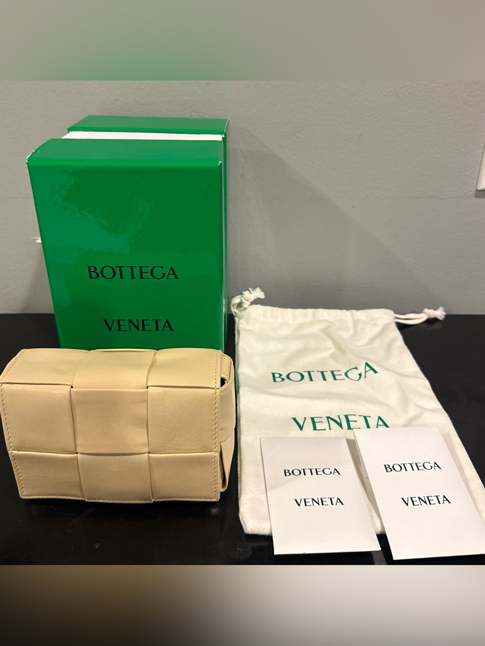 Bottega Veneta Cream Leather Logo Tag